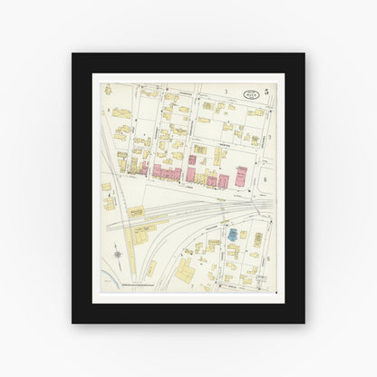 Old map wall art mockup — black gallery frame with white mat — Sanborn Fire Insurance Map from Ayer, Middlesex County, Massachusetts (1912), Sheet #0005