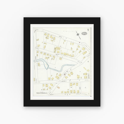 Old map wall art mockup — black gallery frame with white mat — Sanborn Fire Insurance Map from Adams, Berkshire County, Massachusetts (1914), Sheet #0007
