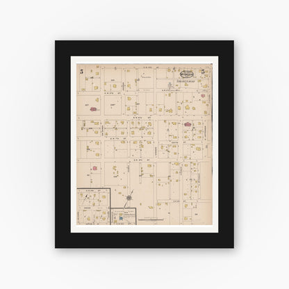 Old map wall art mockup — black gallery frame with white mat — Sanborn Fire Insurance Map from McGregor, McLennan County, Texas (1922), Sheet #0005