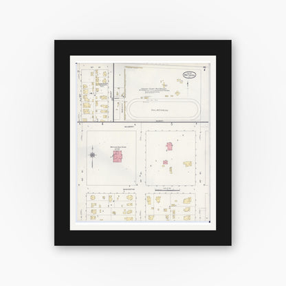 Old map wall art mockup — black gallery frame with white mat — Sanborn Fire Insurance Map from Watseka, Iroquois County, Illinois (1911), Sheet #0007