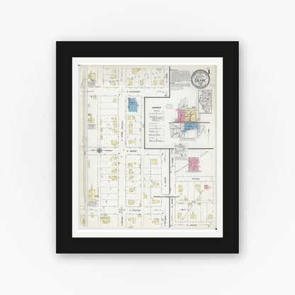 Old map wall art mockup — black gallery frame with white mat — Sanborn Fire Insurance Map from Colfax, McLean County, Illinois (1914) - Complete Map Set