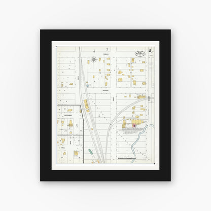 Old map wall art mockup — black gallery frame with white mat — Sanborn Fire Insurance Map from Waterville, Le Sueur County, Minnesota (1900), Sheet #0002