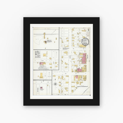 Old map wall art mockup — black gallery frame with white mat — Sanborn Fire Insurance Map from Kinmundy, Marion County, Illinois (1900) - Complete Map Set