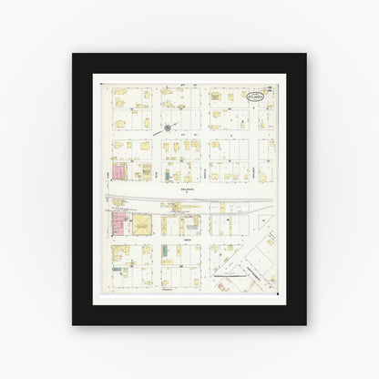 Old map wall art mockup — black gallery frame with white mat — Sanborn Fire Insurance Map from Atlanta, Logan County, Illinois (1910), Sheet #0002