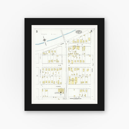 Old map wall art mockup — black gallery frame with white mat — Sanborn Fire Insurance Map from Freeport, Brazoria County, Texas (1926), Sheet #0005