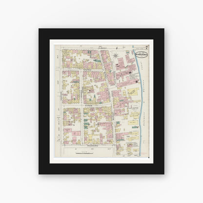 Old map wall art mockup — black gallery frame with white mat — Sanborn Fire Insurance Map from New Brunswick, Middlesex County, New Jersey (1886), Sheet #0007