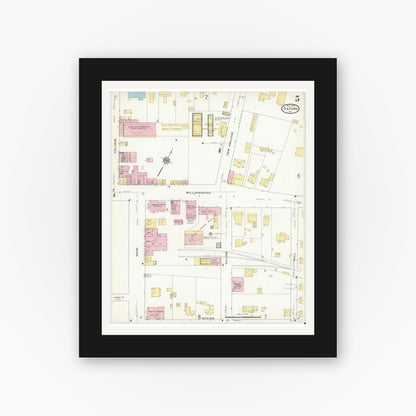 Old map wall art mockup — black gallery frame with white mat — Sanborn Fire Insurance Map from Oxford, Granville County, North Carolina (1909), Sheet #0005