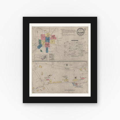 Old map wall art mockup — black gallery frame with white mat — Sanborn Fire Insurance Map from Red Springs, Robeson County, North Carolina (1922) - Complete Map Set