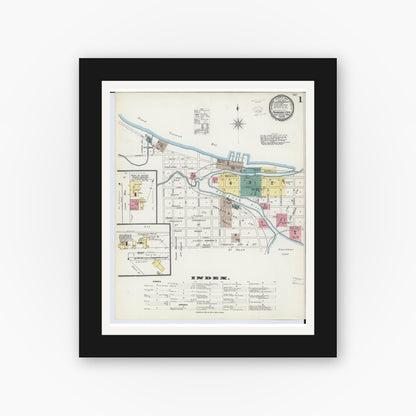 Old map wall art mockup — black gallery frame with white mat — Sanborn Fire Insurance Map from Traverse City, Grand Traverse County, Michigan (1893), Sheet #0001