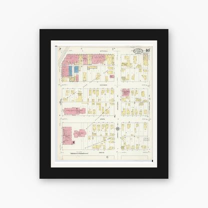 Old map wall art mockup — black gallery frame with white mat — Sanborn Fire Insurance Map from Petoskey, Emmet County, Michigan (1913), Sheet #0010