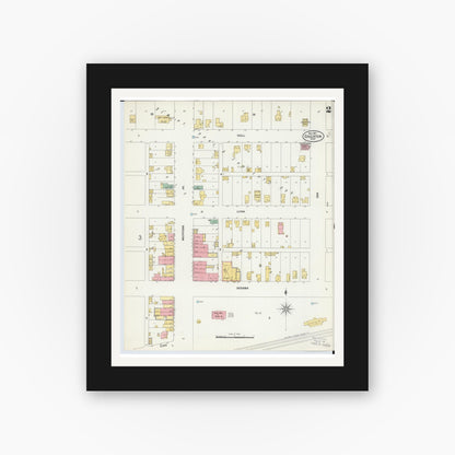 Old map wall art mockup — black gallery frame with white mat — Sanborn Fire Insurance Map from Edgerton, Williams County, Ohio (1901), Sheet #0002