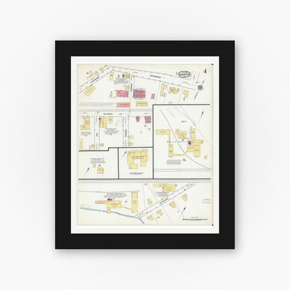 Old map wall art mockup — black gallery frame with white mat — Sanborn Fire Insurance Map from Marion, Mcdowell County, North Carolina (1918), Sheet #0004