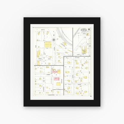 Old map wall art mockup — black gallery frame with white mat — Sanborn Fire Insurance Map from Shenandoah, Page County, Iowa (1901), Sheet #0008