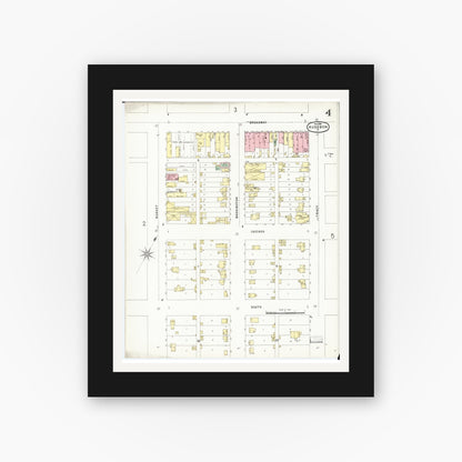 Old map wall art mockup — black gallery frame with white mat — Sanborn Fire Insurance Map from Audubon, Audubon County, Iowa (1896), Sheet #0004