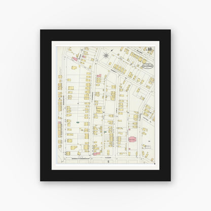 Old map wall art mockup — black gallery frame with white mat — Sanborn Fire Insurance Map from Phillipsburg, Warren County, New Jersey (1897), Sheet #0013