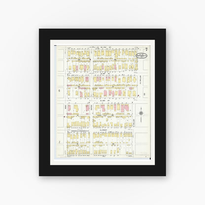 Old map wall art mockup — black gallery frame with white mat — Sanborn Fire Insurance Map from Portsmouth, Scioto County, Ohio (1911), Sheet #0007
