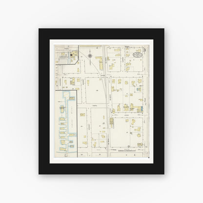 Old map wall art mockup — black gallery frame with white mat — Sanborn Fire Insurance Map from Titusville, Brevard County, Florida (1915), Sheet #0003