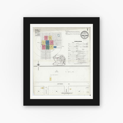 Old map wall art mockup — black gallery frame with white mat — Sanborn Fire Insurance Map from Iowa Park, Wichita County, Texas (1921), Sheet #0001