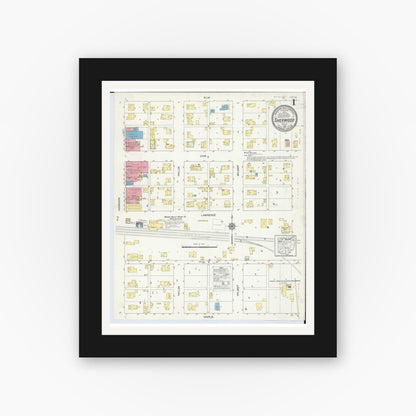 Old map wall art mockup — black gallery frame with white mat — Sanborn Fire Insurance Map from Sherwood, Defiance County, Ohio (1913), Sheet #0001