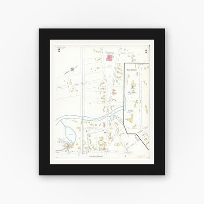 Old map wall art mockup — black gallery frame with white mat — Sanborn Fire Insurance Map from Townsend, Middlesex County, Massachusetts (1936), Sheet #0002
