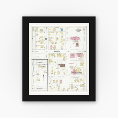 Old map wall art mockup — black gallery frame with white mat — Sanborn Fire Insurance Map from Waukegan, Lake County, Illinois (1924), Sheet #0004
