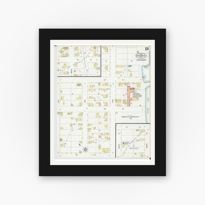 Old map wall art mockup — black gallery frame with white mat — Sanborn Fire Insurance Map from Grand Haven, Ottawa County, Michigan (1899), Sheet #0013