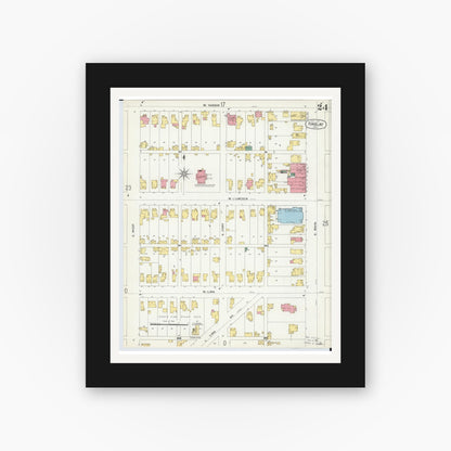 Old map wall art mockup — black gallery frame with white mat — Sanborn Fire Insurance Map from Findlay, Hancock County, Ohio (1901), Sheet #0024