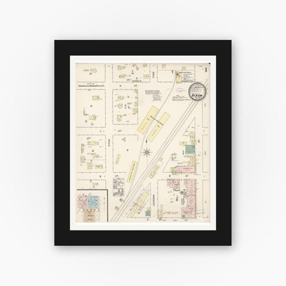 Old map wall art mockup — black gallery frame with white mat — Sanborn Fire Insurance Map from Dixon, Solano County, California (1888) - Complete Map Set
