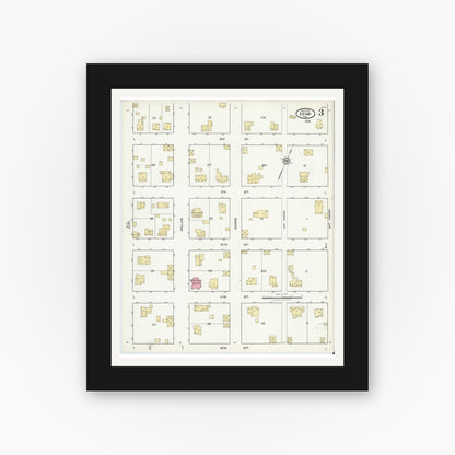 Old map wall art mockup — black gallery frame with white mat — Sanborn Fire Insurance Map from Kemp, Kaufman County, Texas (1921), Sheet #0003