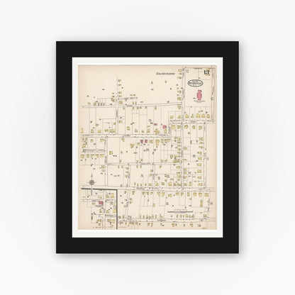 Old map wall art mockup — black gallery frame with white mat — Sanborn Fire Insurance Map from Reidsville, Rockingham County, North Carolina (1922), Sheet #0013