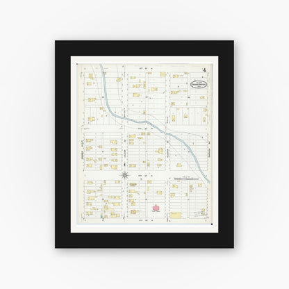 Old map wall art mockup — black gallery frame with white mat — Sanborn Fire Insurance Map from Grand Rapids, Itasca County, Minnesota (1908), Sheet #0004