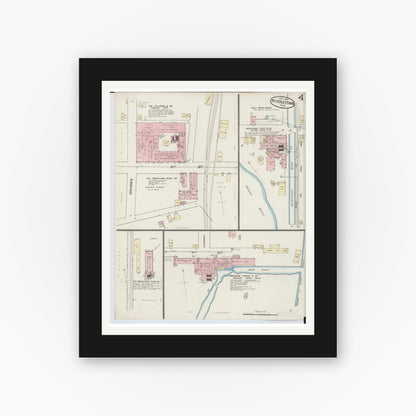 Old map wall art mockup — black gallery frame with white mat — Sanborn Fire Insurance Map from Middletown, Butler County, Ohio (1885), Sheet #0004