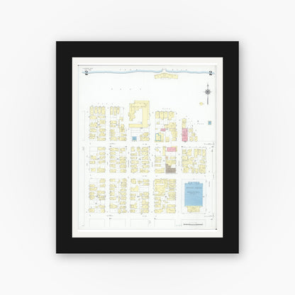 Old map wall art mockup — black gallery frame with white mat — Sanborn Fire Insurance Map from Lakeside, Ottawa County, Ohio (1946), Sheet #0002