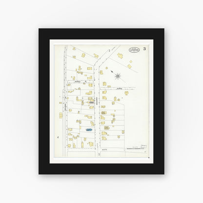 Old map wall art mockup — black gallery frame with white mat — Sanborn Fire Insurance Map from Eatontown, Monmouth County, New Jersey (1909), Sheet #0003
