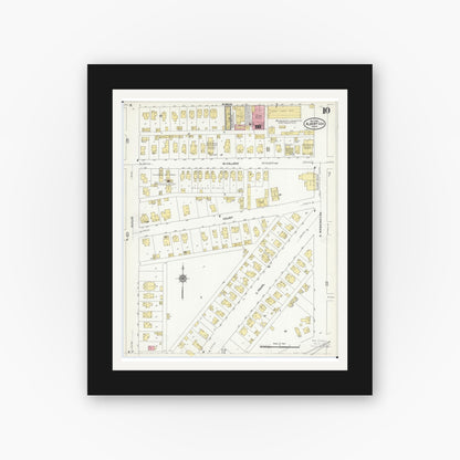 Old map wall art mockup — black gallery frame with white mat — Sanborn Fire Insurance Map from Albert Lea, Freeborn County, Minnesota (1910), Sheet #0010