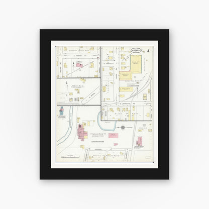 Old map wall art mockup — black gallery frame with white mat — Sanborn Fire Insurance Map from Jacksonville, Morgan County, Illinois (1914), Sheet #0004