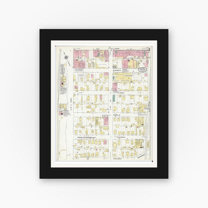 Old map wall art mockup — black gallery frame with white mat — Sanborn Fire Insurance Map from Pekin, Tazewell County, Illinois (1909), Sheet #0004