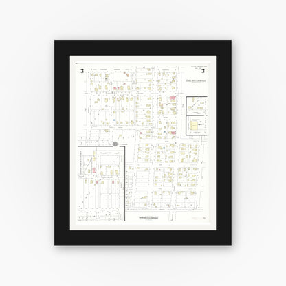 Old map wall art mockup — black gallery frame with white mat — Sanborn Fire Insurance Map from Wilton Junction, Muscatine County, Iowa (1939), Sheet #0003