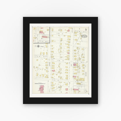 Old map wall art mockup — black gallery frame with white mat — Sanborn Fire Insurance Map from Mount Vernon, Jefferson County, Illinois (1913), Sheet #0005