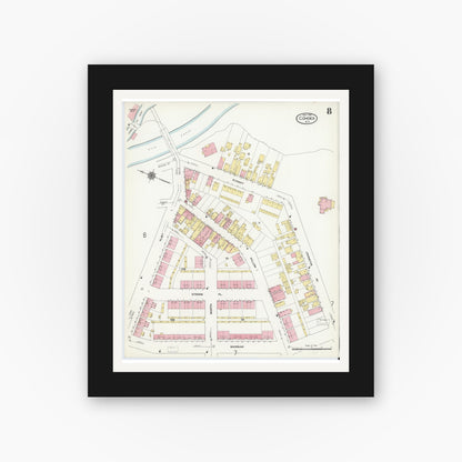Old map wall art mockup — black gallery frame with white mat — Sanborn Fire Insurance Map from Cohoes, Albany County, New York (1910), Sheet #0008