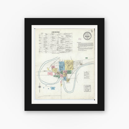 Old map wall art mockup — black gallery frame with white mat — Sanborn Fire Insurance Map from Athens, Athens County, Ohio (1914), Sheet #0001