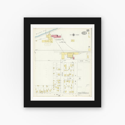 Old map wall art mockup — black gallery frame with white mat — Sanborn Fire Insurance Map from Merrill, Lincoln County, Wisconsin (1913), Sheet #0025