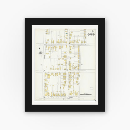 Old map wall art mockup — black gallery frame with white mat — Sanborn Fire Insurance Map from Washington, Beaufort County, North Carolina (1904), Sheet #0008