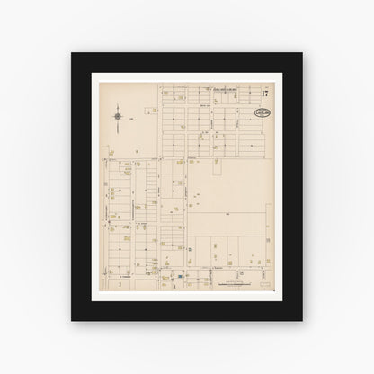 Old map wall art mockup — black gallery frame with white mat — Sanborn Fire Insurance Map from Lakeland, Polk County, Florida (1922), Sheet #0017