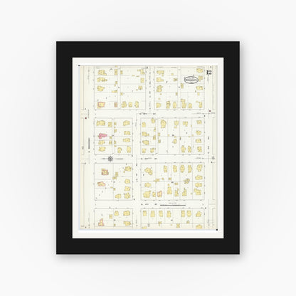 Old map wall art mockup — black gallery frame with white mat — Sanborn Fire Insurance Map from Monmouth, Warren County, Illinois (1913), Sheet #0012