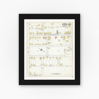 Old map wall art mockup — black gallery frame with white mat — Sanborn Fire Insurance Map from Selins Grove, Snyder County, Pennsylvania (1921), Sheet #0013