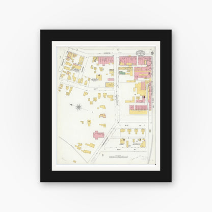 Old map wall art mockup — black gallery frame with white mat — Sanborn Fire Insurance Map from Corry, Erie County, Pennsylvania (1904), Sheet #0003