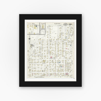 Old map wall art mockup — black gallery frame with white mat — Sanborn Fire Insurance Map from Auburn, De Kalb County, Indiana (1914), Sheet #0013