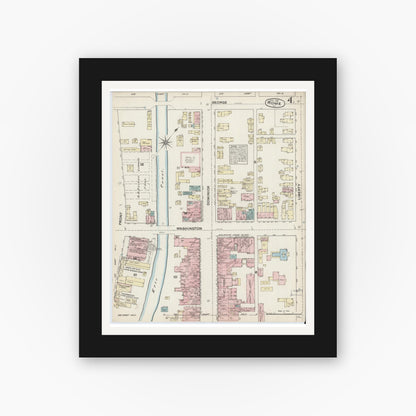 Old map wall art mockup — black gallery frame with white mat — Sanborn Fire Insurance Map from Rome, Oneida County, New York (1884), Sheet #0004