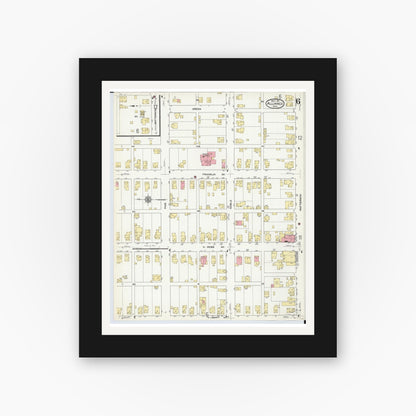 Old map wall art mockup — black gallery frame with white mat — Sanborn Fire Insurance Map from Alliance, Stark County, Ohio (1911), Sheet #0006